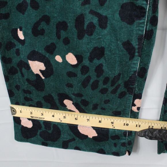 Maeve Pants 29 The Colette Cropped Wide Leg Corduroy Green Leopard Print Career - Picture 15 of 16